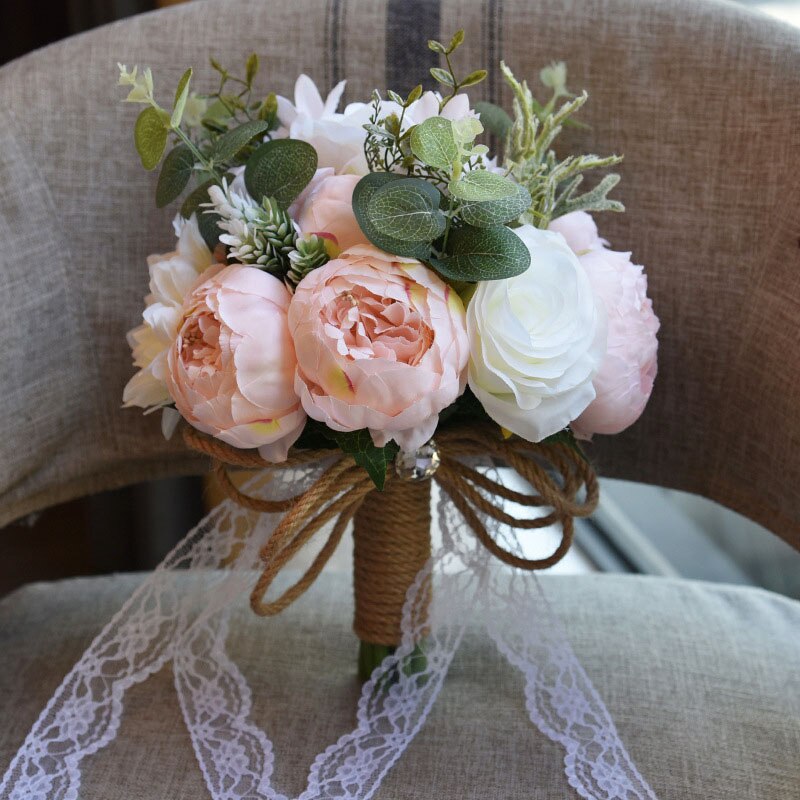 Perfectlifeoh bryllupsblomster landstil kunstige bryllupsbuketter til brude casamen blonder bryllupsblomster broche buketter: 05