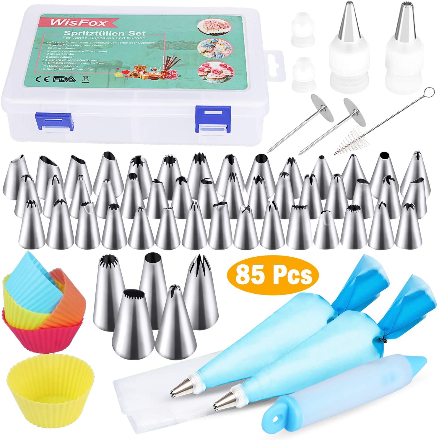 85 Roestvrij Staal Diy Kits, 50 Sockets, 22 Gebak Zakken, 2 Bloem Nagels, 1 Cake Pen, 5 Cupcake Sockets, 4 Koppelingen Voor Keuken