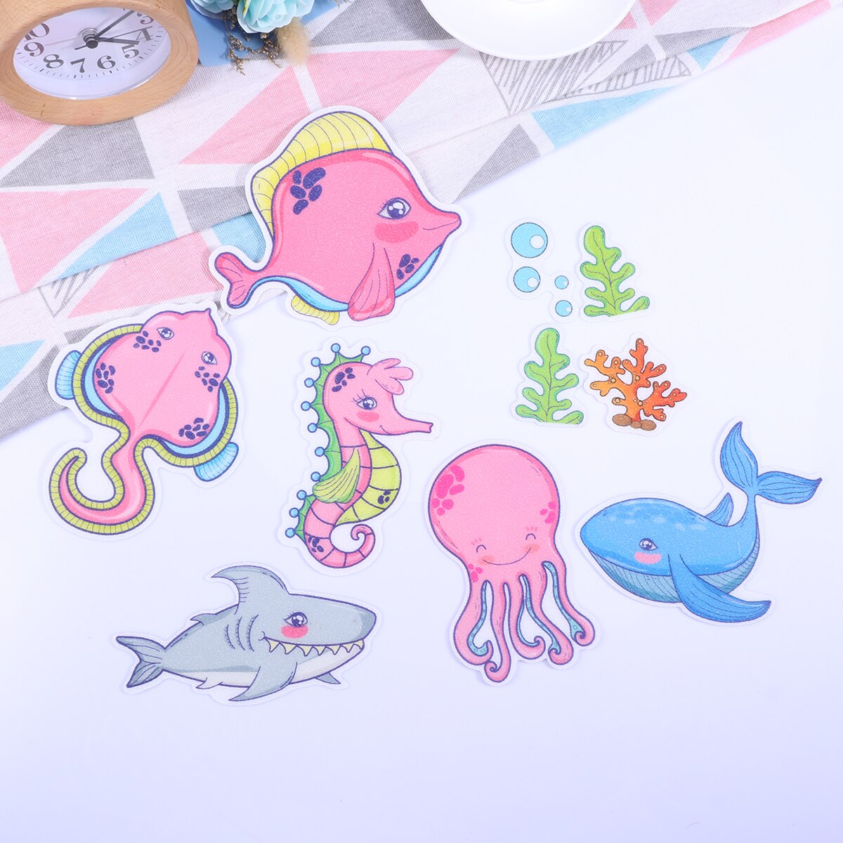 10pcs Sticker Self-adhesive Anti-Slip Colorful Marine Fish Sticker for Bathroom