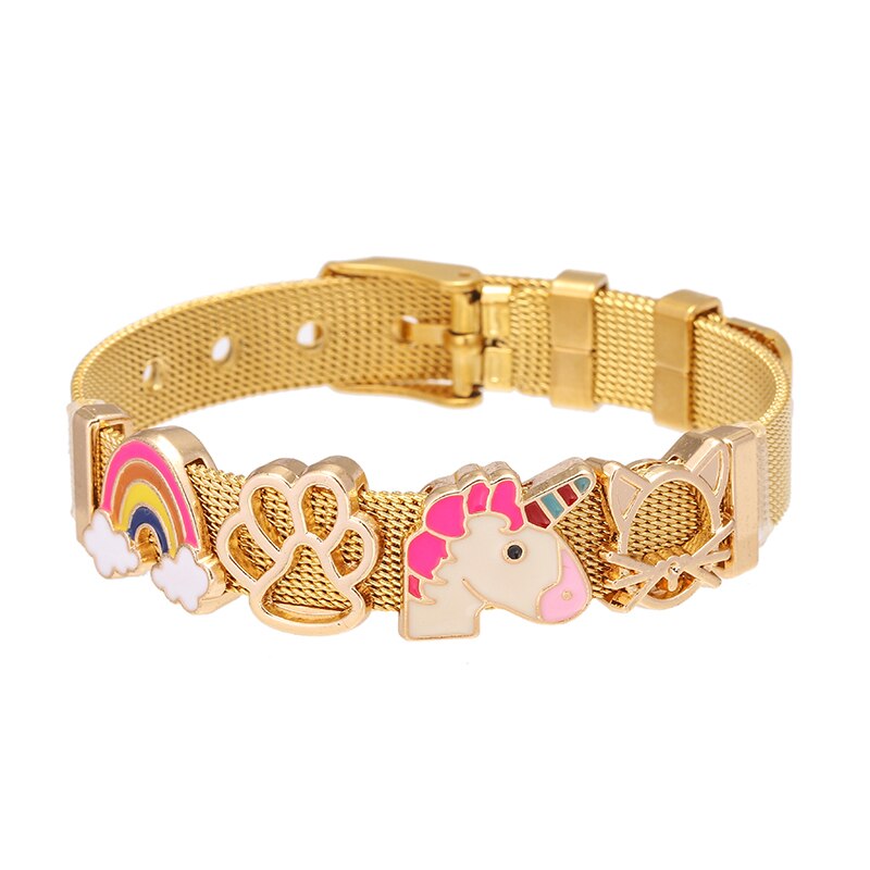 Dubbele kleur roestvrijstalen mesh armband diy eenhoorn bedel voor vrouwen heren armband sieraden verjaardag direct