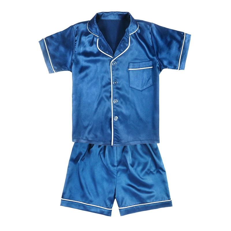Pyjama en Satin de soie pour enfants, ensemble deux pièces, vêtements de nuit pour garçons et filles, tenue de printemps