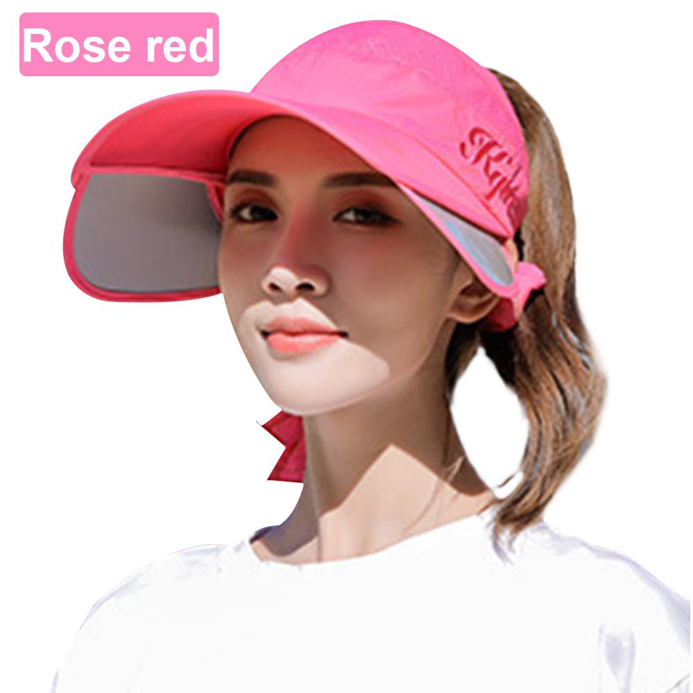 Gorra de playa con protección solar, sombreros de sol para mujer, sombrero con viseras, visera retráctil, gorra de viaje, ropa portátil, sombrero de ventilación para exteriores: rose Red