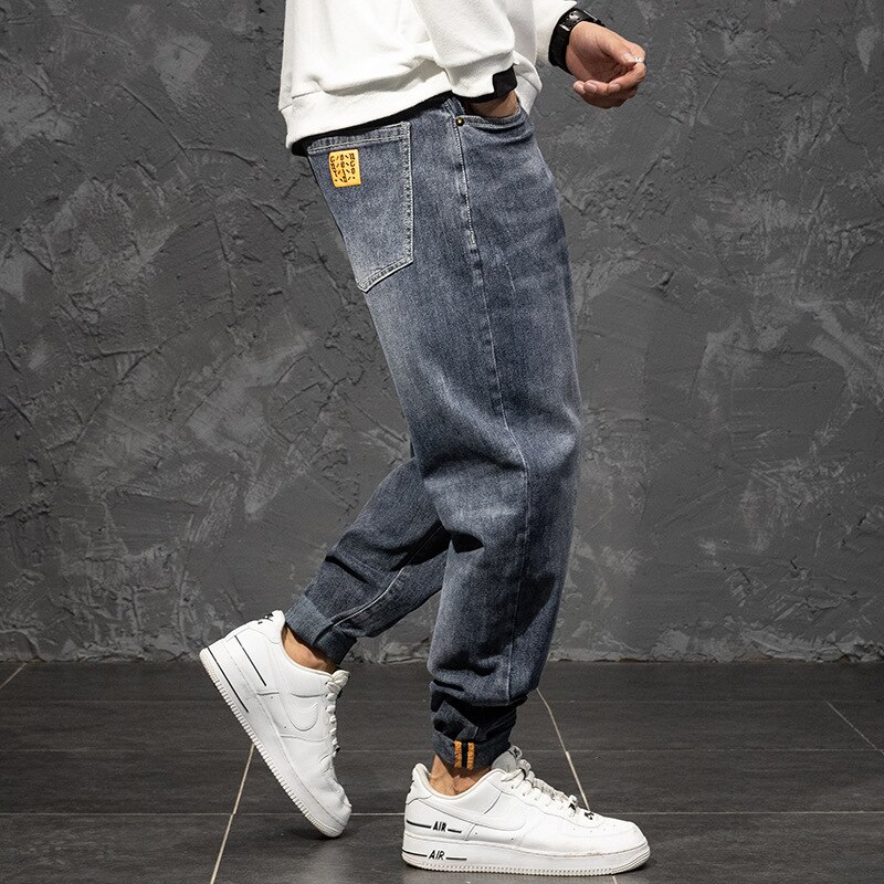 Plus størrelse 6xl 7xl mænds beklædte jeans elastisk talje lige harembukser street loosemen denim bukser