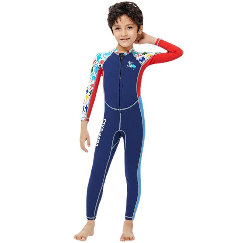 2Mm Neopreen Full Body Wetsuits Kinderen Swimwears Duikpakken Lange Mouwen Jongens Meisjes Surfen Blauw Rash Guards