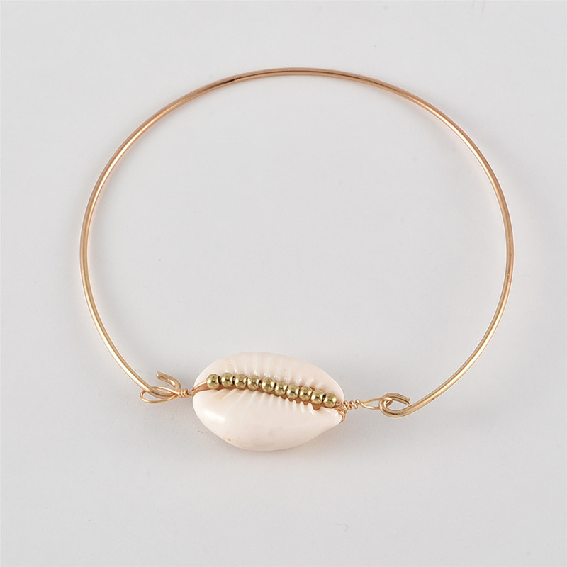 6 stks/set Mode Vrouwen Klassieke Ronde Kralen Shell Gold Bangle Persoonlijkheid Vintage Strand Multilayer Armbanden Sieraden