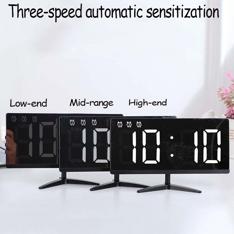 LED Alarm Clock Desk Table Digital Clock Curved LED Screen Alarm Clocks For Kid Bedroom Temperature Snooze Function Home Watch