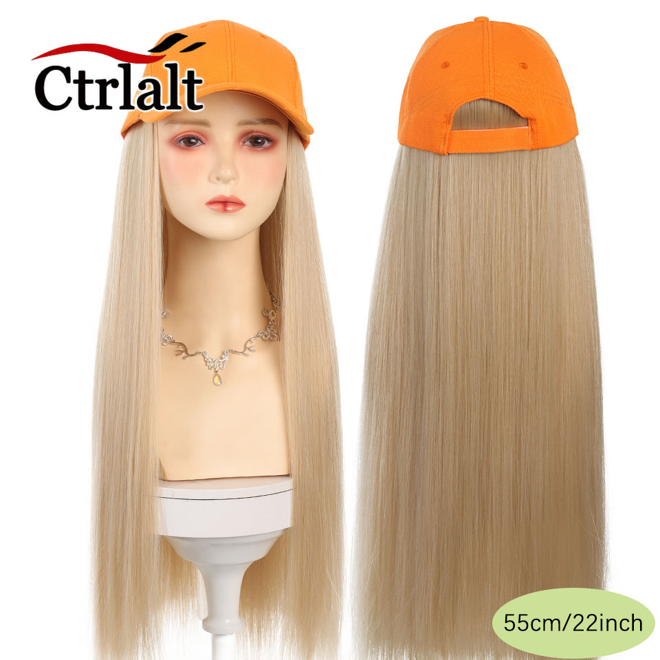 Casquette de Baseball longue et droite, perruque synthétique avec Extensions de cheveux pour femmes, chapeau réglable avec perruque attachée, postiche longue: T1B/Vert