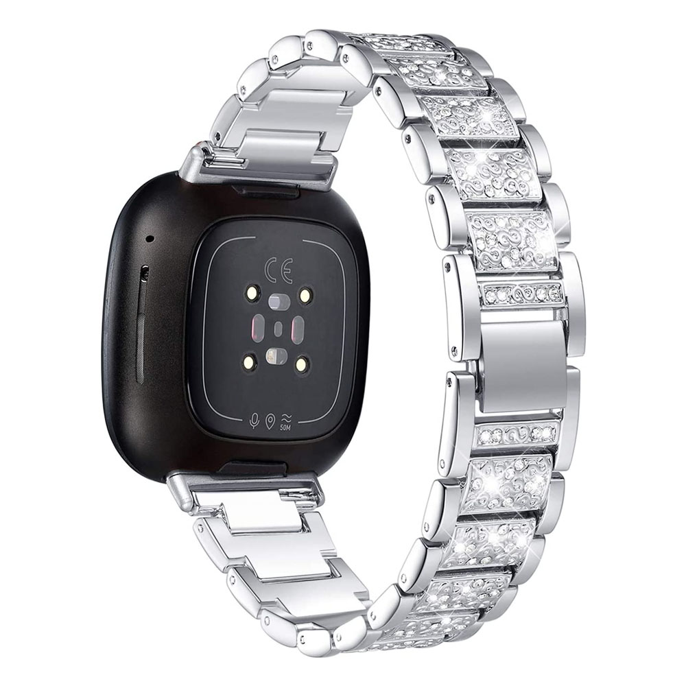 Metal Pink Bling Bracelet for Fitbit Sense 2/ Versa 3 Band Watch Strap Replacement Bling Watchband for Fitbit Versa 4 Sense Band: XXL / WHITE