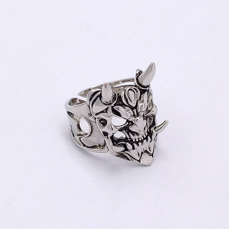 Trendig punk japansk demon samurai ring för män gotisk stil silverfärg justerbar öppen ring gatasmycken