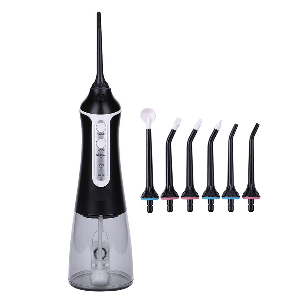 Intelligent Portable Cordless Oral Irrigator USB Rechargeable Teeth Cleaner Water Floss Dental Water Flosser Tooth Pick 6 Jet: black set