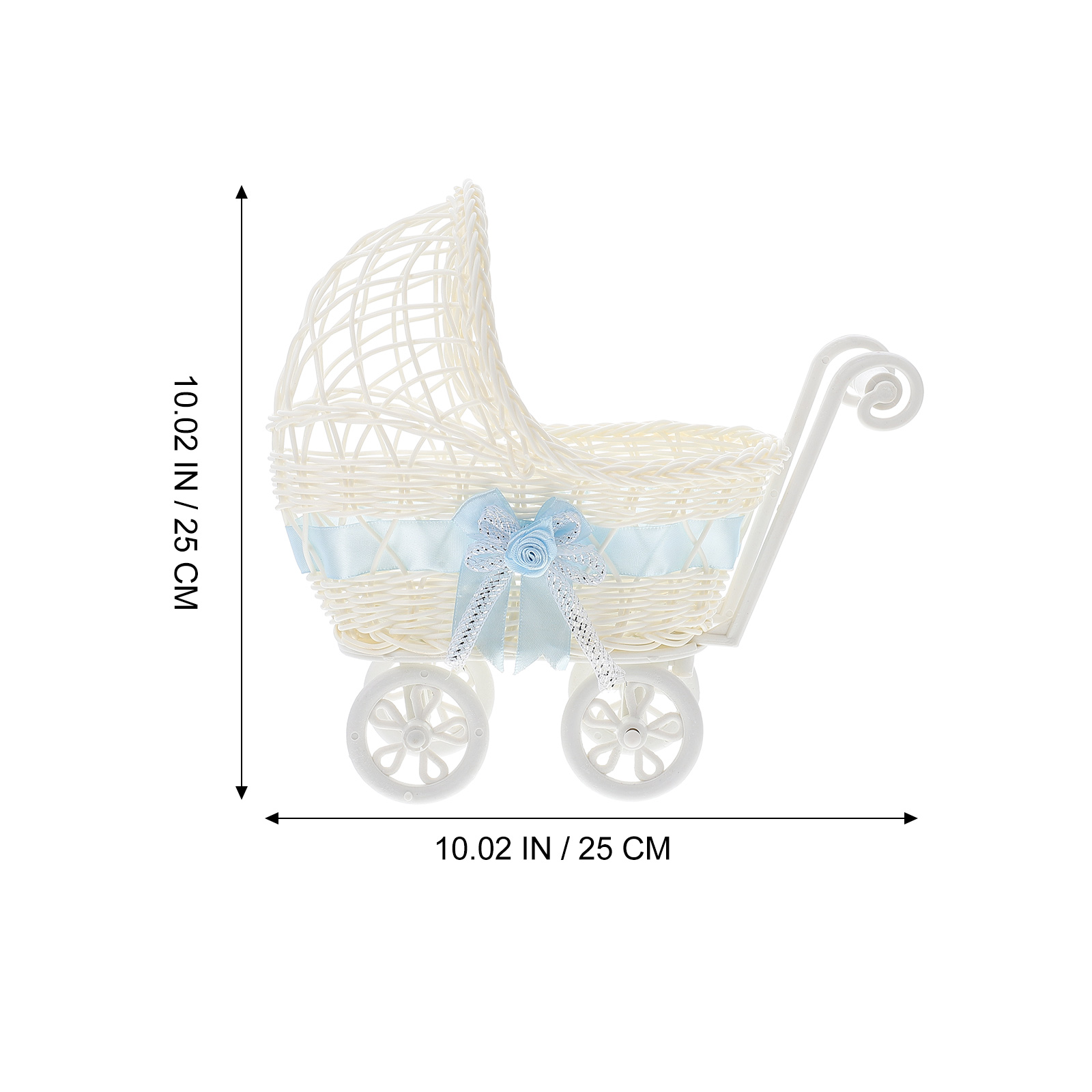 1Pc Plastic Bloem Mand Met Kar Gesimuleerde Geweven Gebreide Wandelwagen Winkelwagen Cane Driewielers Wedding Party Photo Prop (Willekeurige kleur)