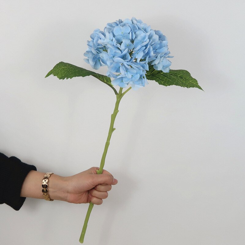 Fugtgivende imitationsblomster hortensia håndfornemmelse kunstig blomst stue blomst tekøje borddekoration flor: Lyseblå