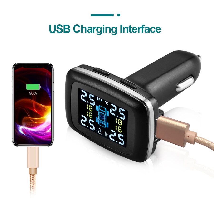 Système de surveillance TPMS de la pression des pneus, capteurs, 4 roues, port USB interne externe, alarme de sécurité automobile, E-ACE