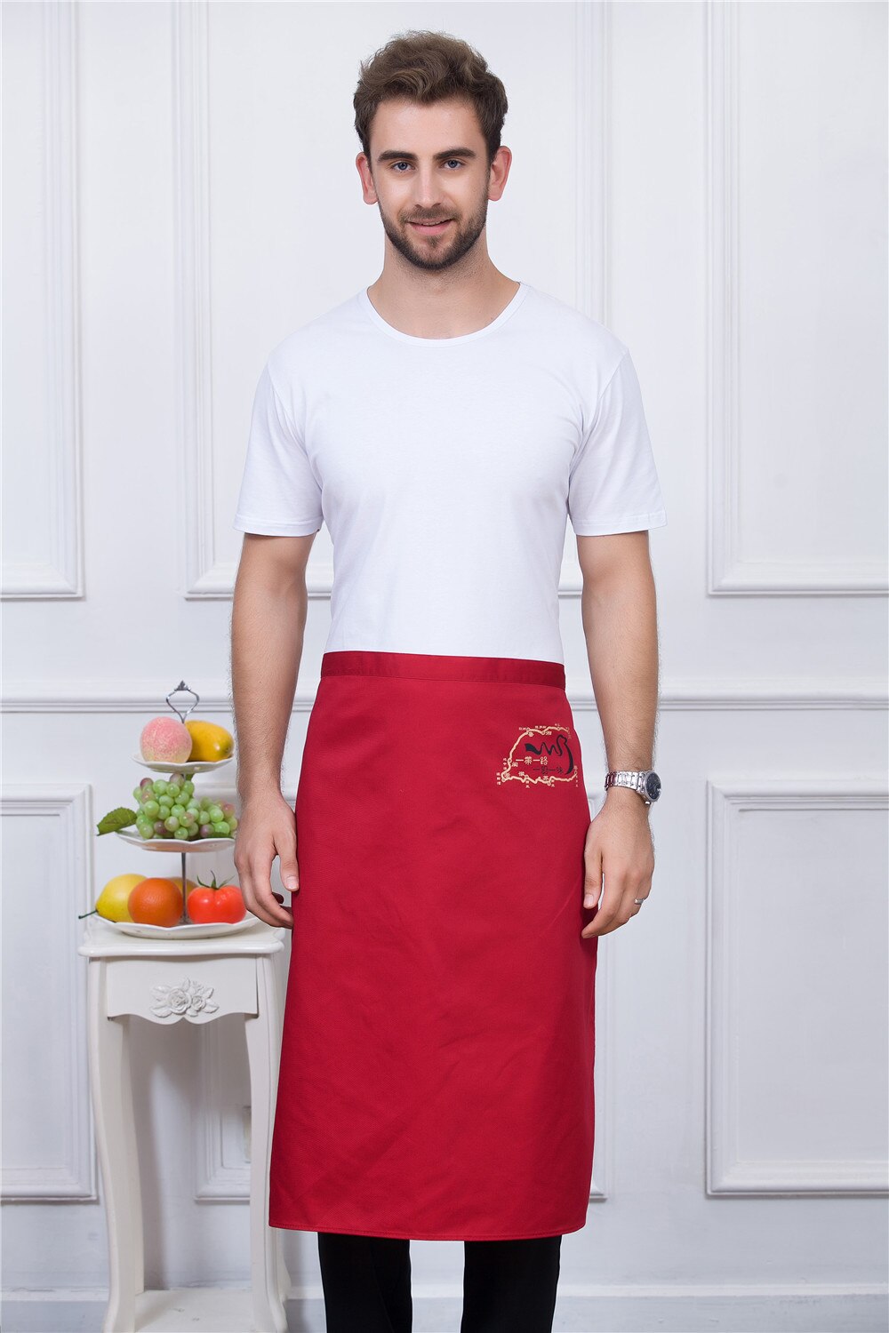 5 Colors Unisex Graphic Print Kitchen Work Wear Aprons Long Restaurant Home Cooking Wear Chef Waiter Aprons: Red