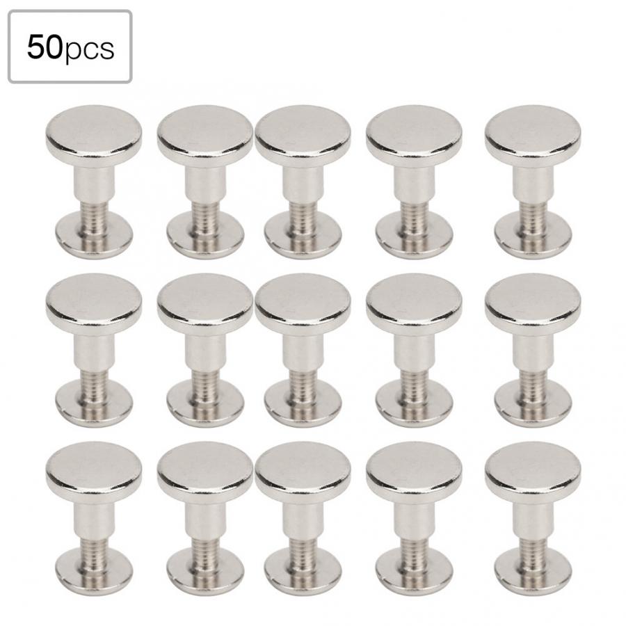 Juego de 50 remaches de Metal de 8mm, remaches de cabeza plana de cobre puro, Kit de tornillos de correa de cuero, bolsa de zapatos, cinturón, accesorios de ropa: Plata antigua