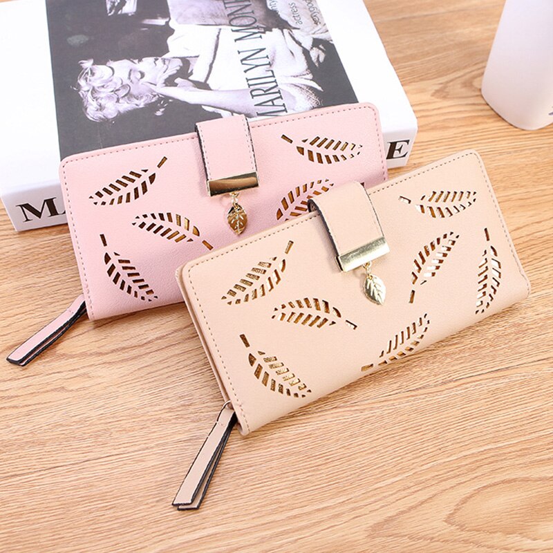 Riezman dames portemonnee pu leren portemonnee dames lange portemonnee holle bladeren clutch handtas voor vrouwen portemonnee kaarthouders