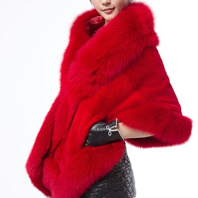 Luxus Elegante Frauen Faux Nerz Kaschmir Winter Warme Pelz Mantel Schal Cape Solid Damen Faux Pelz Pashmina Poncho: red
