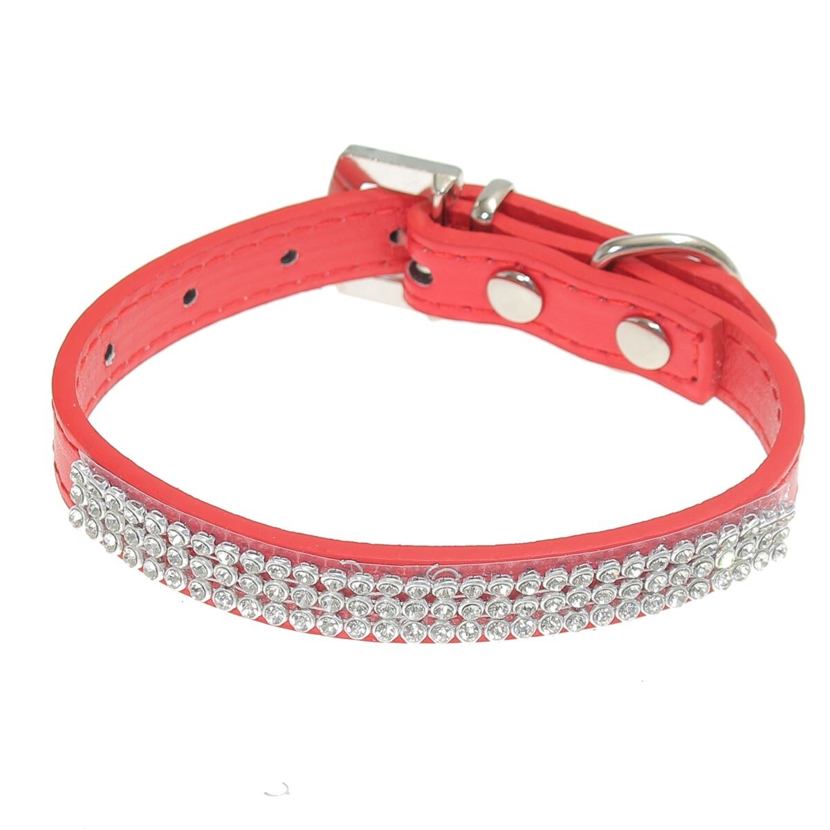 Bling Rhinestone PU Leather Crystal Diamond Puppy Collar Pet Dog Collars Pink: Red S