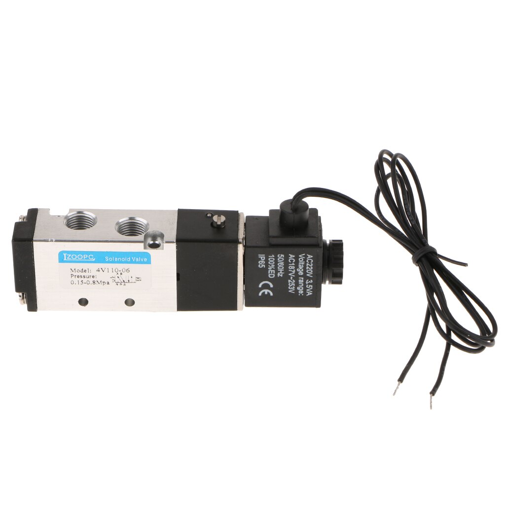 4V110-06 Series Pneumatic Air Control Solenoid Valve DC220V 5 Way 2 Position 5/2 Way PT1/4'' Internally Piloted Acting