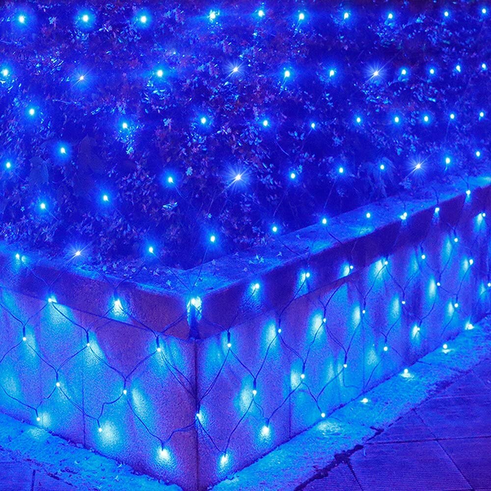 2x2m 3x2m 6x4m jardim ao ar livre led malha net fada luz da corda natal feriado festa de casamento janela cortina guirlanda luzes: Azul / 1.5x1.5M 96leds