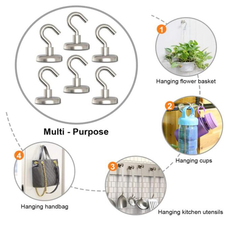 10Pcs Powerful Magnetic Hook Wall-mounted Hanger Hook Heavy Magnet Hook Kitchen Wardrobe Household Storage Tools