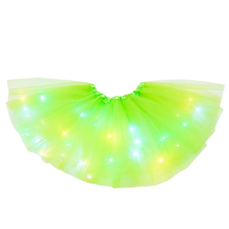 B2EB donne ragazze Neon colorato LED balletto danza Tutu gonna a pieghe a strati Tulle illumina luminoso abito corto Costume da festa: fruit green