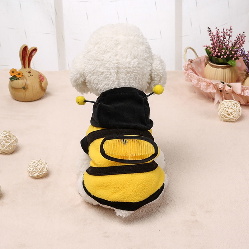 Pet Dog Apparel Coat Hoodie Costume Outfit Puppy Bumble Bee Warm Dog Cat Clothing Cosplay Dress Coat Pet Clothes For Small