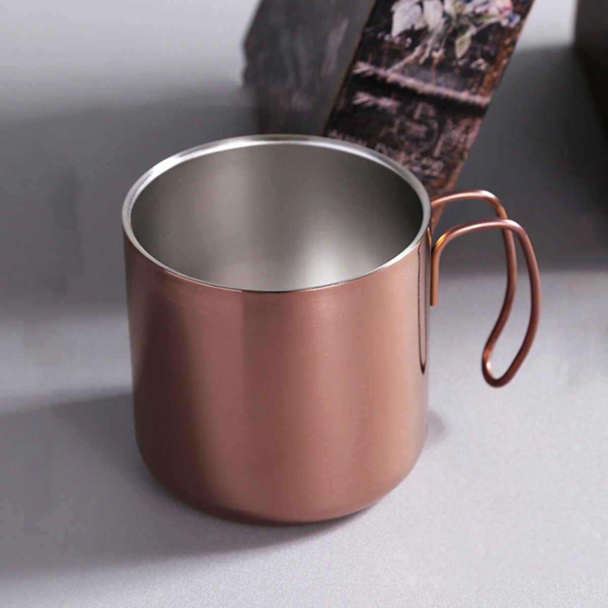 304 kaffekop af rustfrit stål øl krus med håndtag dække høj temperatur kobber plating køkken spisestue