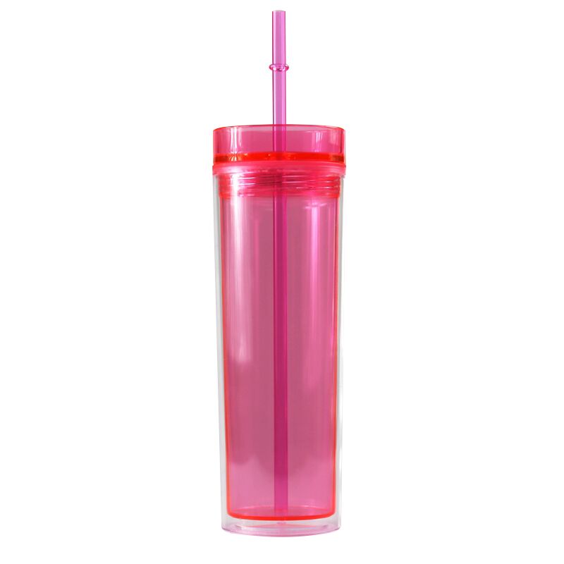 Vaso Delgado acrílico de 16oz con tapa y pajita, vasos de plástico coloridos, botella de agua de plástico aislada para: 02