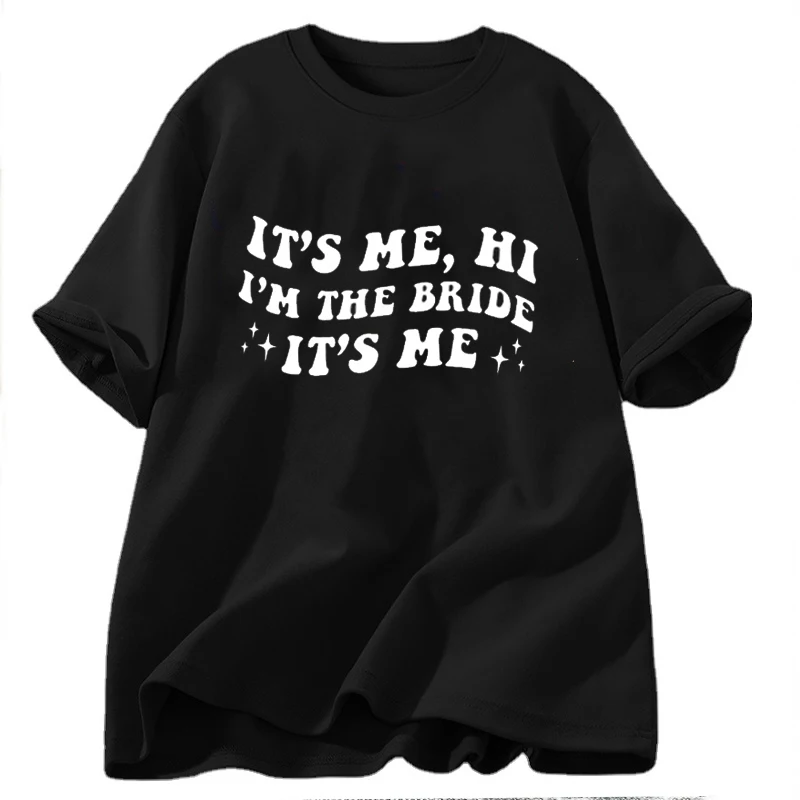 Det er mig, hej, jeg er bruden, det er mig, t-shirt til kvinder, sjov retro, groovy brud, brude-polterabend-t-shirt med korte ærmer, bomulds-t-shirt med tøj: Xxxl / Sort