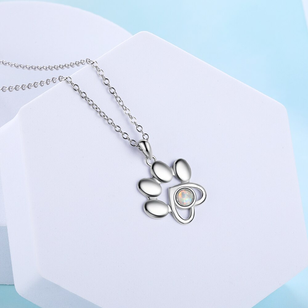 Femmes ensembles de bijoux colliers boucles d'oreilles mignon patte colliers pendentif Animal chien empreintes boucles d'oreilles opale bijoux (Lam Hub Fong)