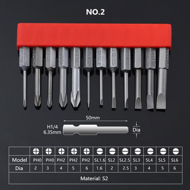 12pcs Set Security Tamper Proof Magnetic Screwdriver Drill Bit Screwdriver Bits Hex Torx Flat Head 1/4 "50mm 75mm 100mm: 02