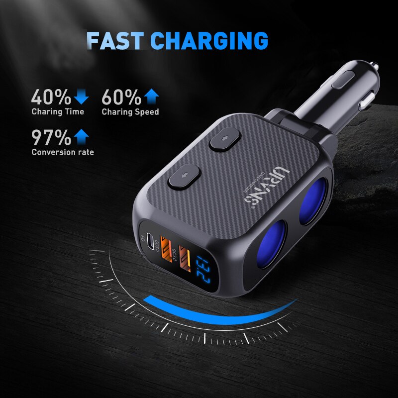 URVNS Zigarette Leichter Splitter, typ-C 20W PD Schnelle USB C Auto Ladegerät &Ampere; Dual QC 3,0 180W 2-Buchse Adapter für Handys, Bindestrich Nocken