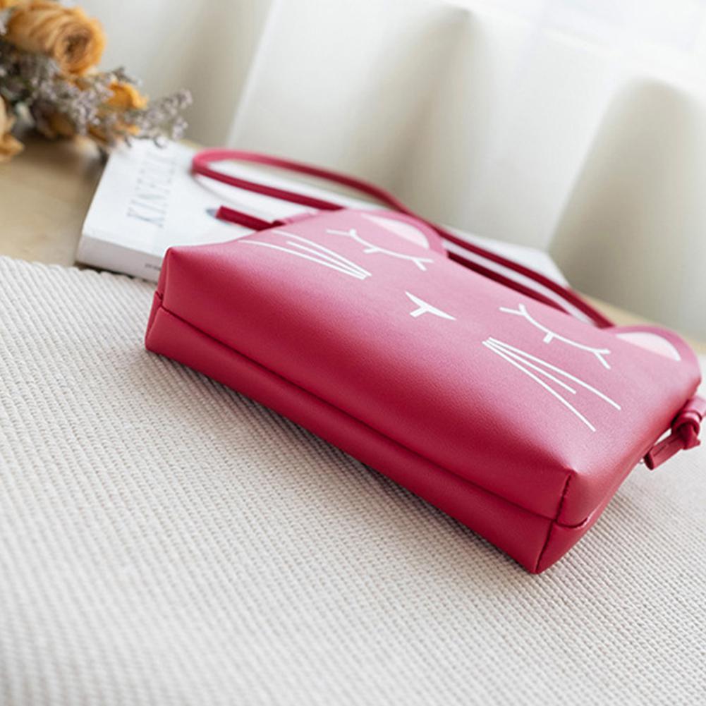 PinShang Damen Kinder One-schulter Katze Muster Satchel Mini Telefon Tasche