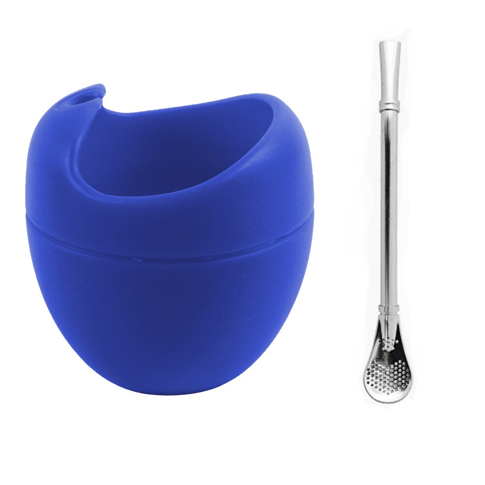 Silikoni yerba mate kuppi kalebas met bombilla stro bpa gratis 5oz silikoni bombillas yerba mate kuppi setti bpa free chrismas: Sininen