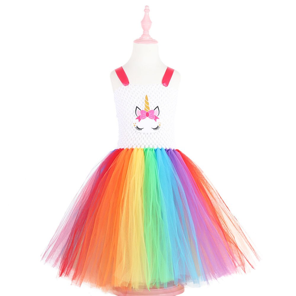 Halloween unicorn girls rainbow skirts princess dress children dance performance wedding flower girl dress costume