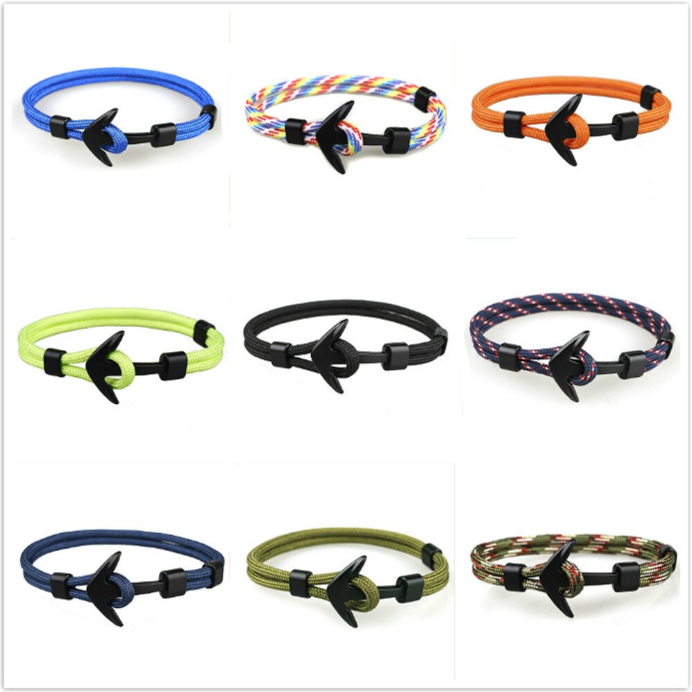 Black Color Anchor Hologram Bracelets Men Survival Rope Chain Paracord Bracelet Metal Sport Hooks
