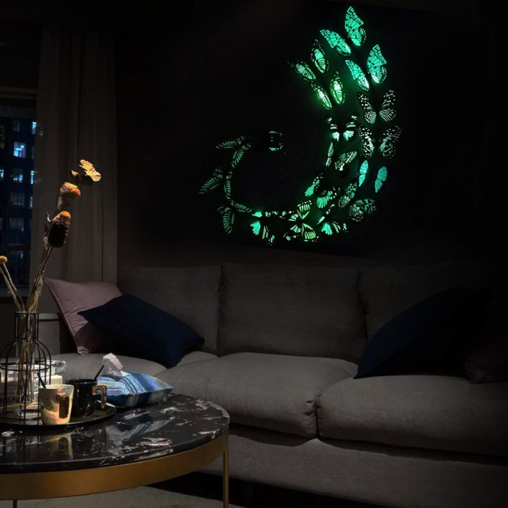 Multifunktions 100 stücke 3D Leuchtenden Schmetterling Aufkleber Aufkleber Kunst Glow In Dark Decor