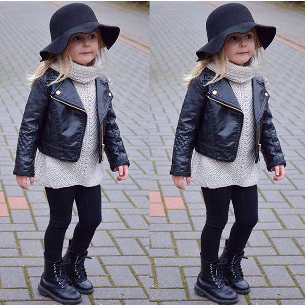 Spring and Autumn and the Wind PU Leather Leather Coat Baby Boys and Girls Short Children Jacket L0924