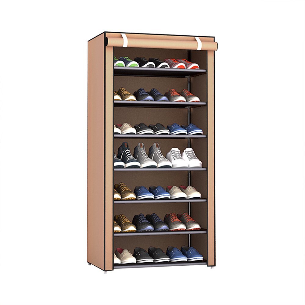Multilayer Geweven Stof Afneembare Schoenenrek Stofdicht Schoen Kast Thuis Staande Houder Schoenen Organizer Ruimtebesparend Stand: Coffee  F8