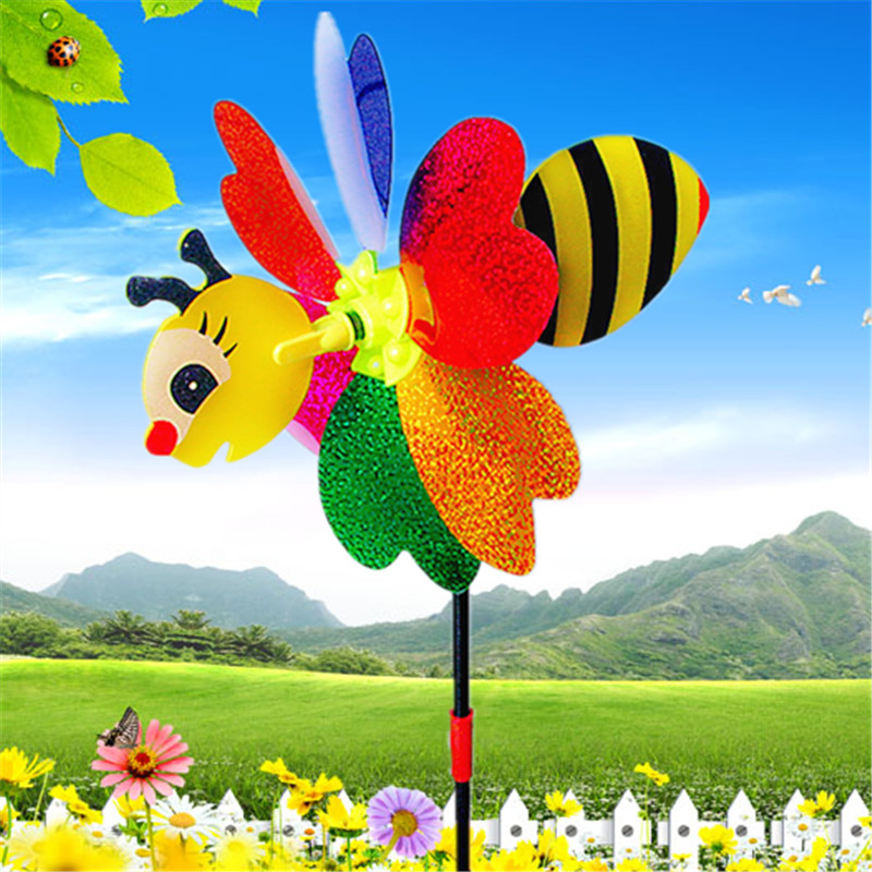Bee Windmill Wind Spinner Plastic Color Random Garden Yard Pinwheel Toy Outdoor 3D Beautiful Lovely for Insect Whirligig