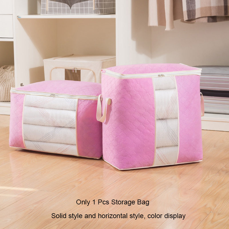 Clothing Storage Bag Package Foldable Quilt Blanket Wardrobe Organizer Large Capacity Travel Shoe Clothes Toys Pouch Accessories: Pink / 56x35x25cm