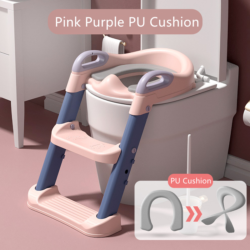 Toilet Ladder Folding Children&#39;s Potty Training Toilet Baby Seat Urinal Chair With Adjustable Step Stool Ladder Comfortable Safe: PU Pink Purple