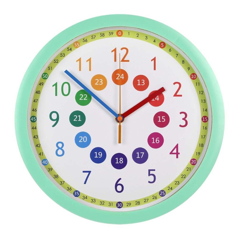 Mute Wall Clock Simple Style Cartoon Digital Wall Clock Nursery Home Living Room Children's Room Bedroom Decoration: Green