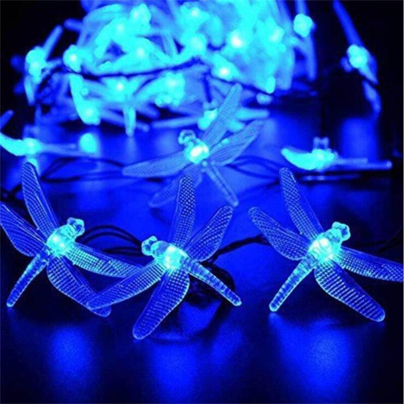 Solar Power LED Dragonfly Lights String Twinkle Outdoor Waterproof Garden Villa Tree Fairy Garland Wedding Party Xmas Decoration