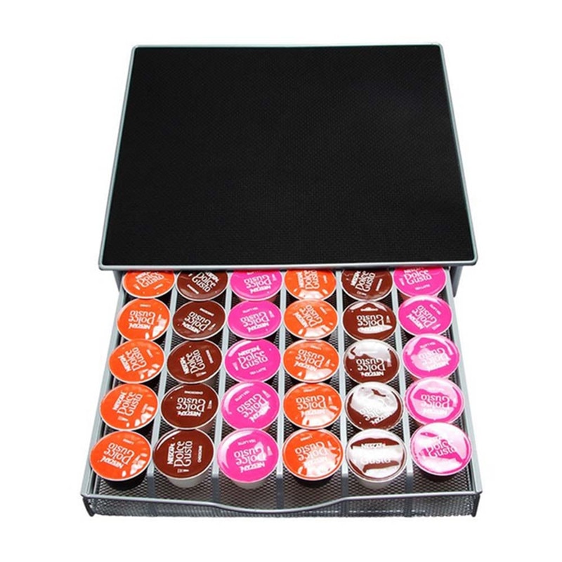 Dolce Gusto-cajón de almacenamiento para cápsulas, 24 Uds., soporte negro de fila recta, giratorio, estante de Metal, chapado, acero inoxidable, nuevos estantes para café