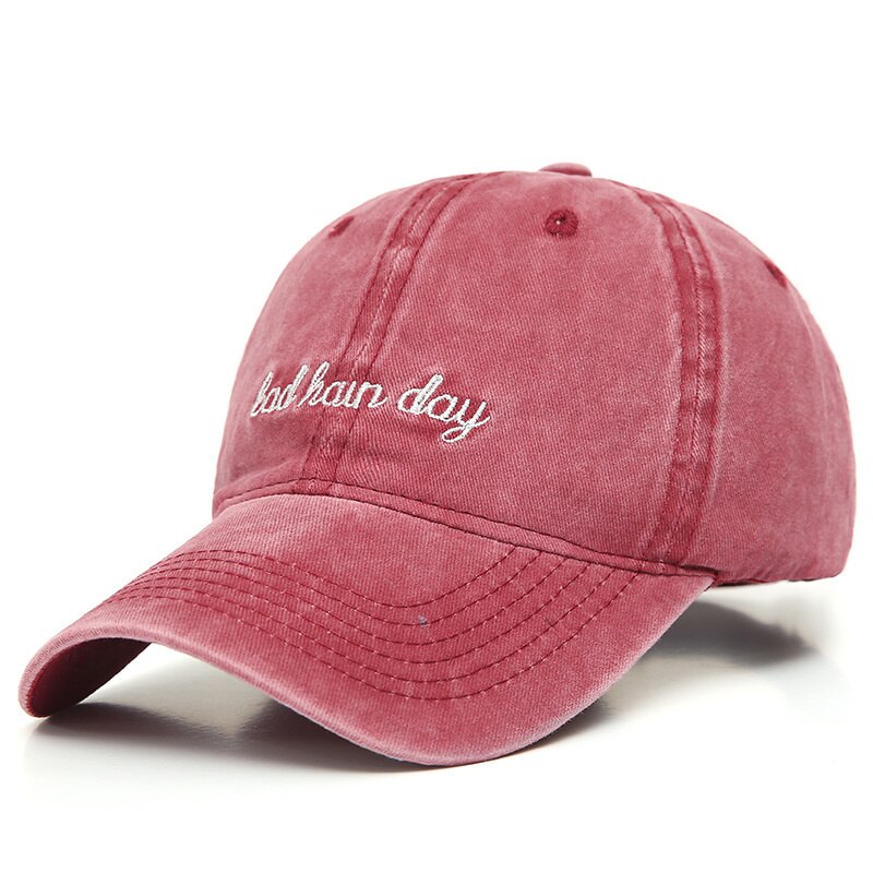 Gorra de béisbol vaquera para mujer, gorro de béisbol con bordado de letras de Bad Hard Day, lavado viejo, de verano, 2022: Burgundy