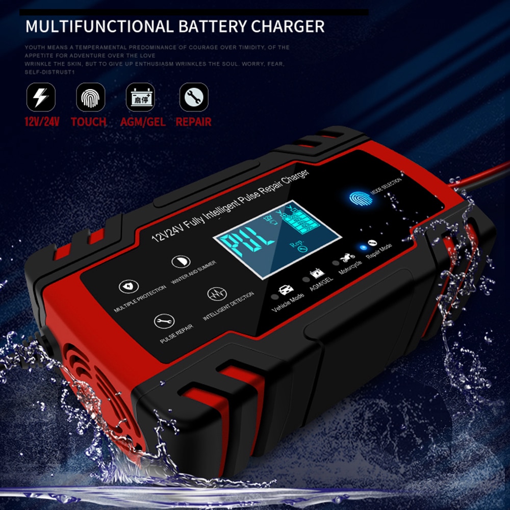 12V 8A 24V 4A Car Motorcycle Battery Charger Pulse Repairing Charger with LCD Display AGM GEL WET Lead Acid Battery Charger