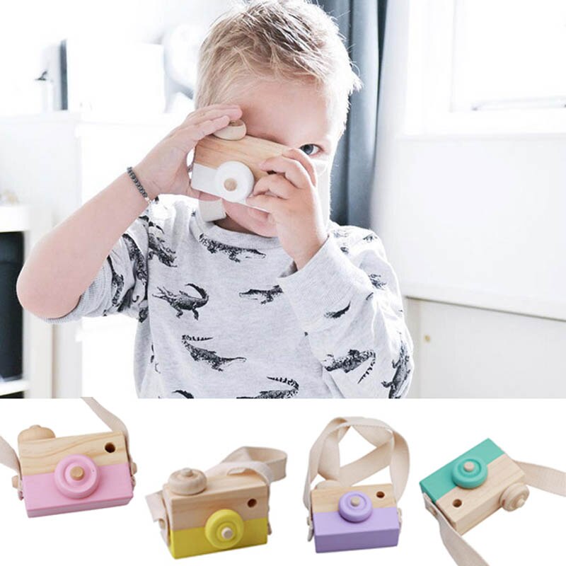 Cámara de madera, juguete para niños, para bebé, cuello de madera, decoración para habitación, fotografía-17 NSV775