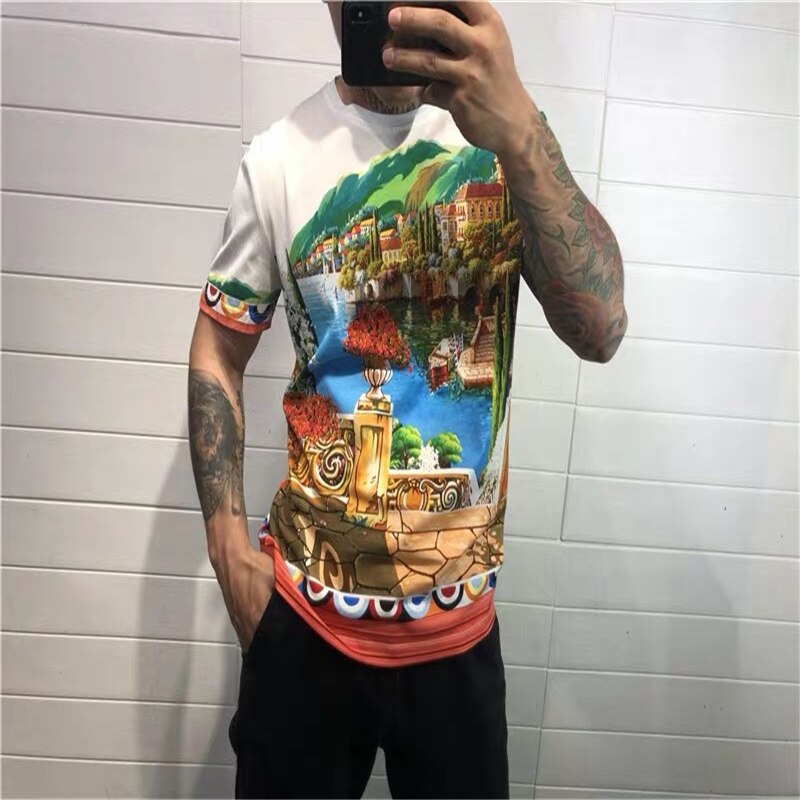 Men's summer T-shirt men's short sleeve 3D printed Camo slim short sleeve O-neck printed T-shirt: 4XL